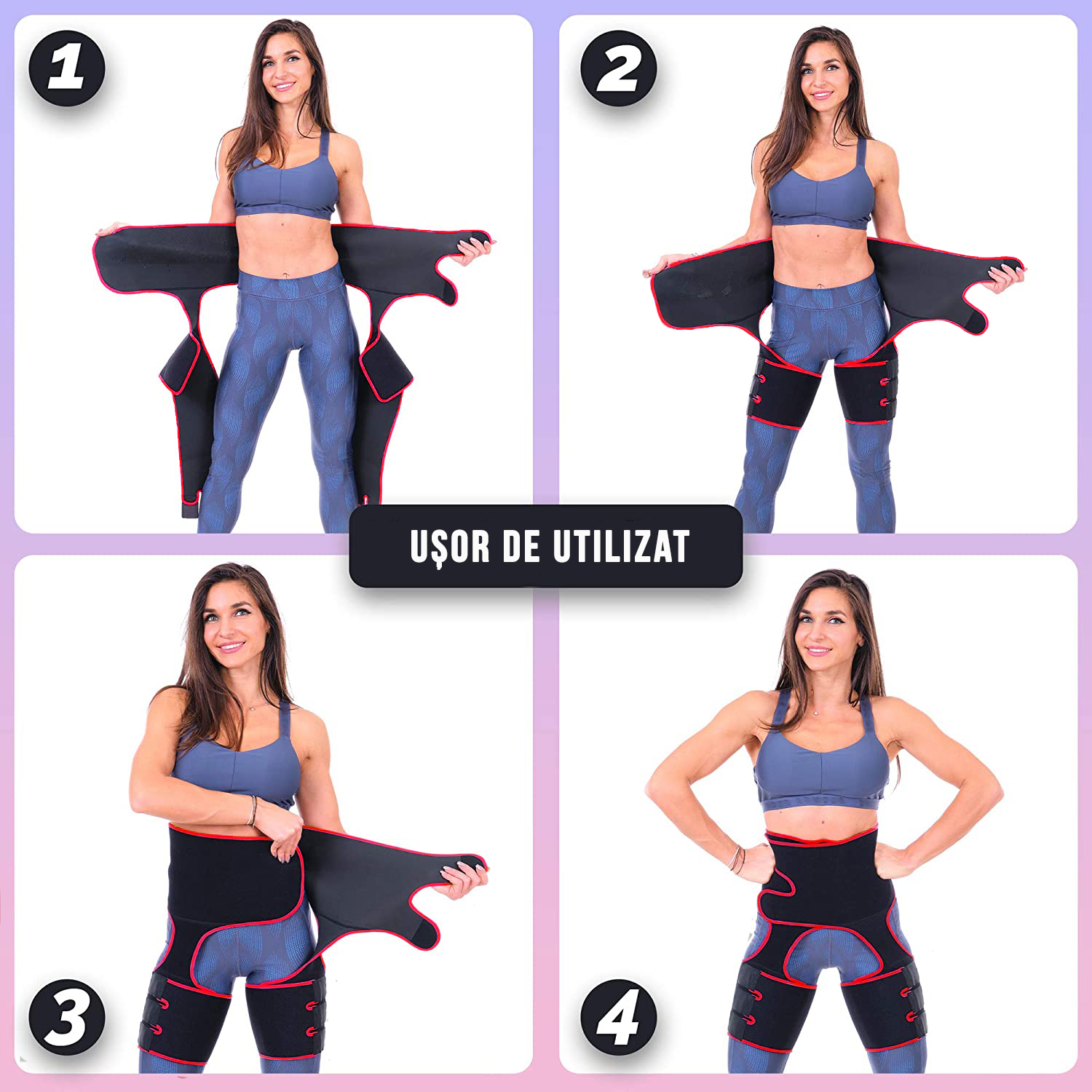 Centura pentru slabit, fitness si modelarea taliei, 3 in 1, neopren, Negru/Rosu, marime L/XL - foto 3