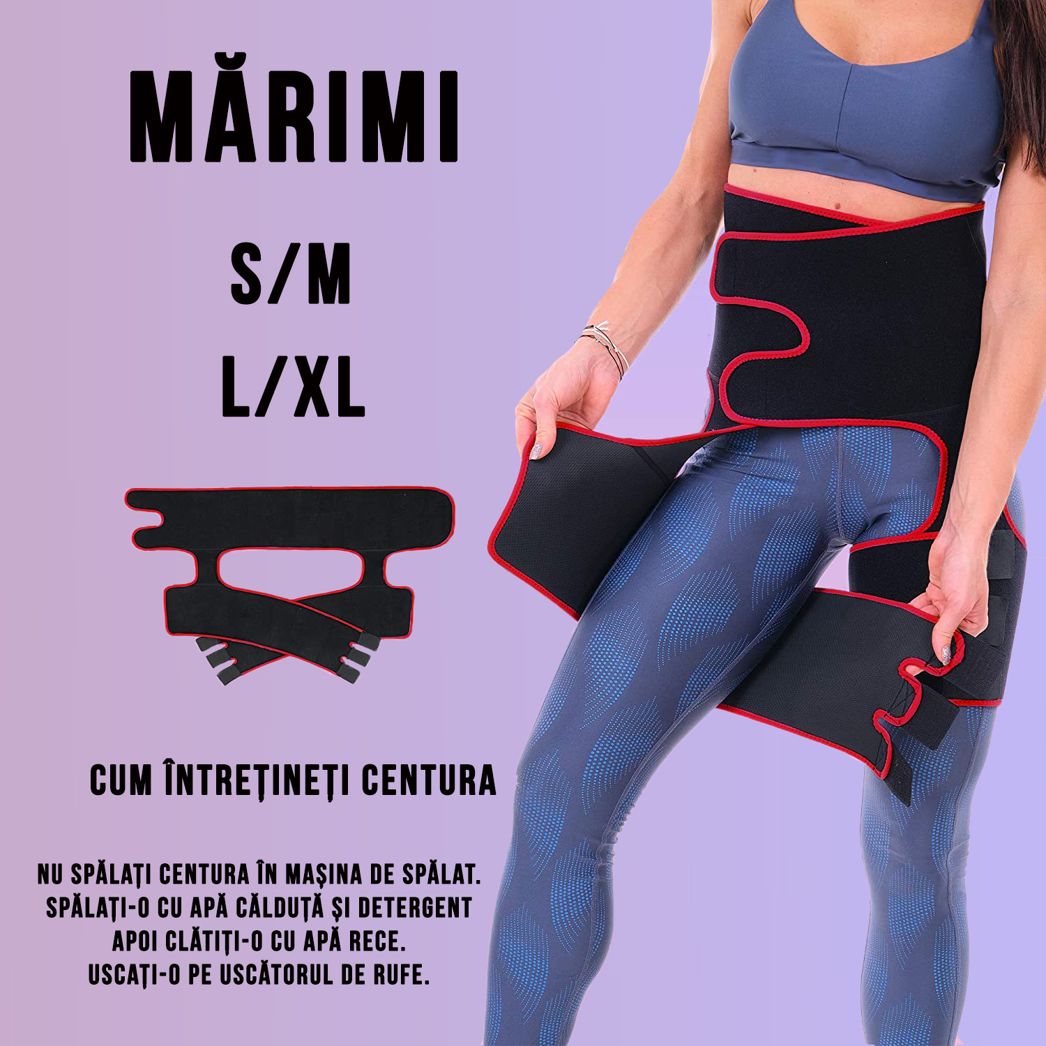 Centura pentru slabit, fitness si modelarea taliei, 3 in 1, neopren, Negru/Rosu, marime L/XL - foto 4