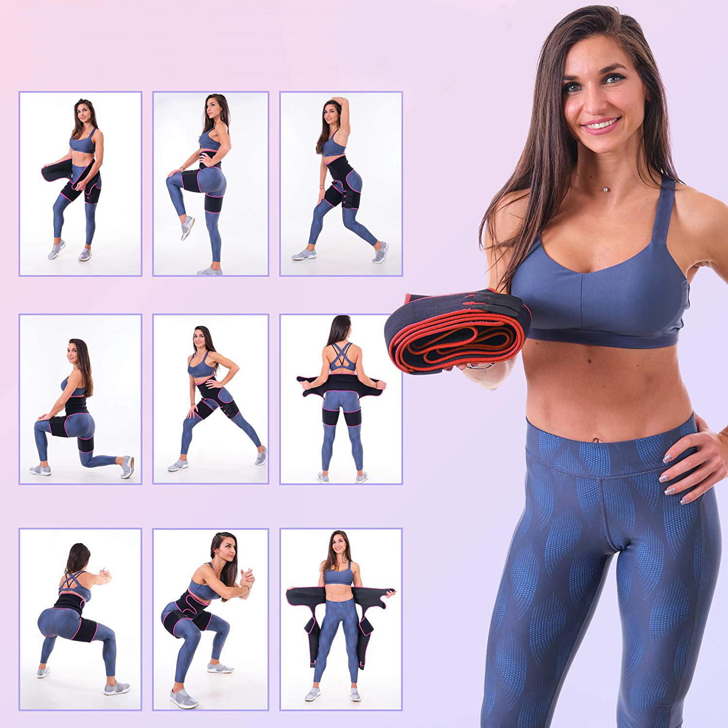 Centura pentru slabit, fitness si modelarea taliei, 3 in 1, neopren, Negru/Rosu, marime L/XL - foto 9