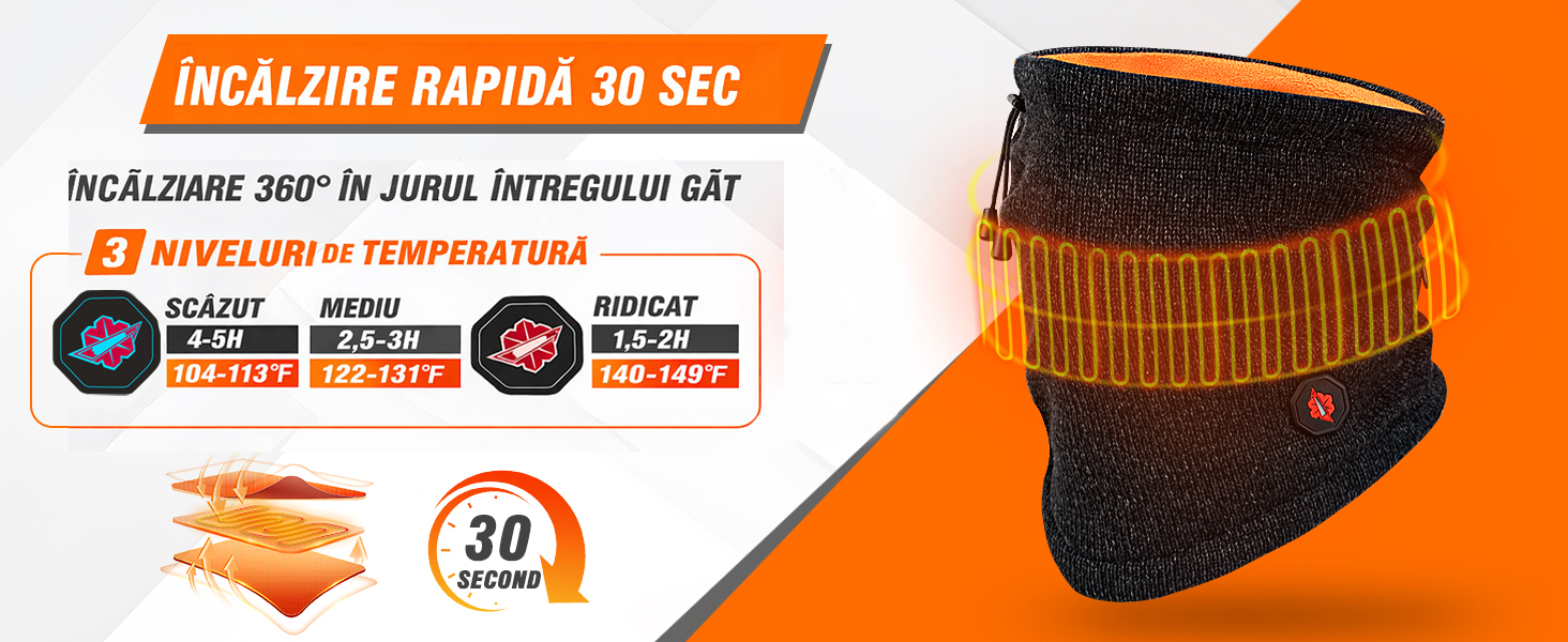 Fular electric cu incalzire, incalzitor de gat, 3 nivele temperatura, multicolor, dimensiune universala, unisex - foto 3