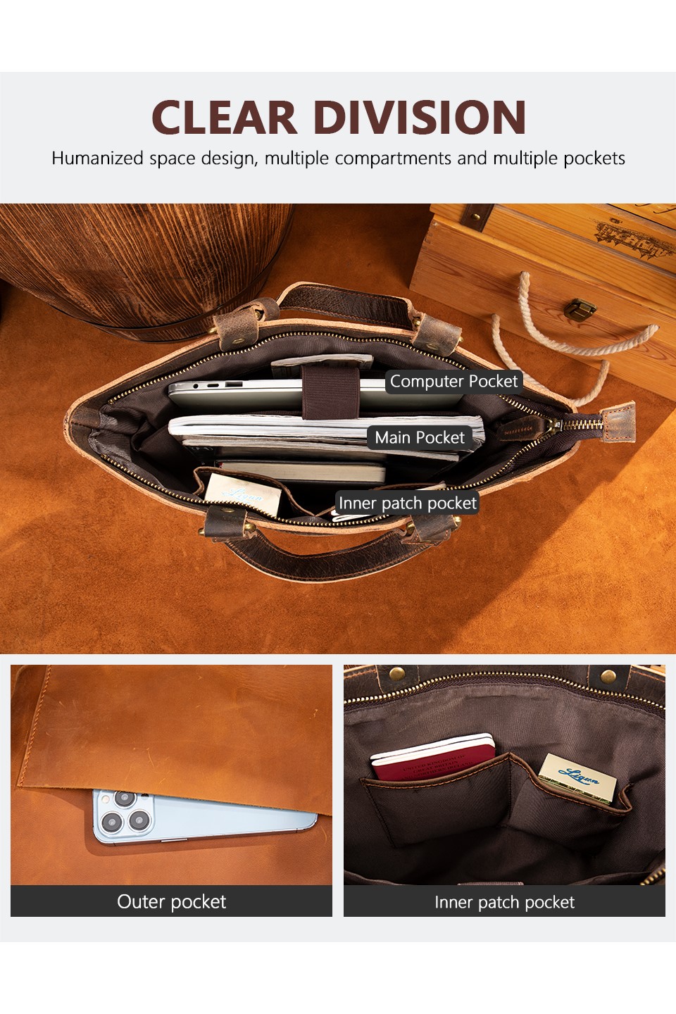 Geanta din Piele Naturala 100% Cowhide Neonaturals, Crazy Horse Handmade, casual, catarame de alama - foto 12
