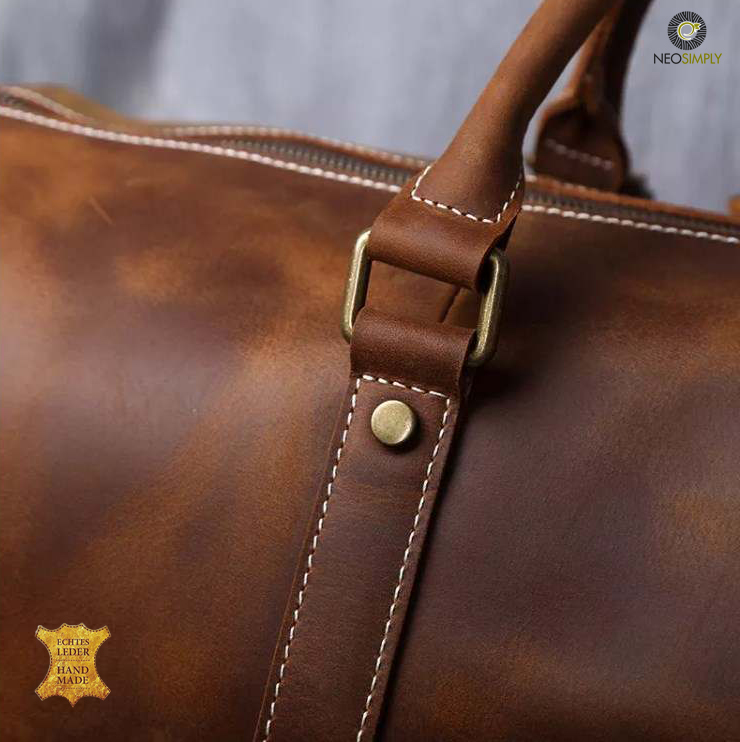 Geanta din Piele Naturala 100% Cowhide Neonaturals, Crazy Horse Handmade Duffle Bag, pentru sala, travel, office, cu catarame de alama – Culoare Maro - foto 6