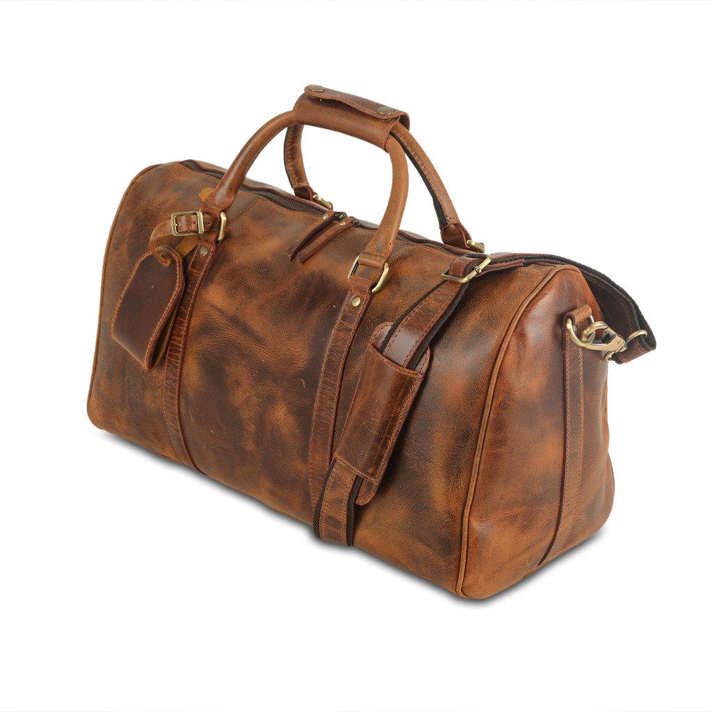 Geanta din Piele Naturala 100%, Handmade Duffle Bag, pentru sala, travel, office, casual cu catarame de alama - foto 5