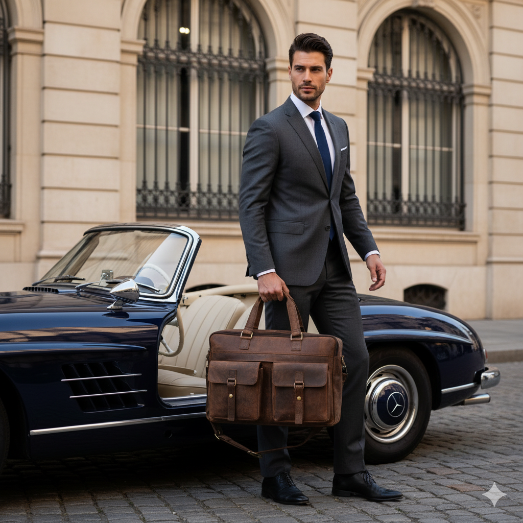 Geanta din Piele Naturala 100%, Handmade pentru Business, casual-elegant, office si travel - foto 2