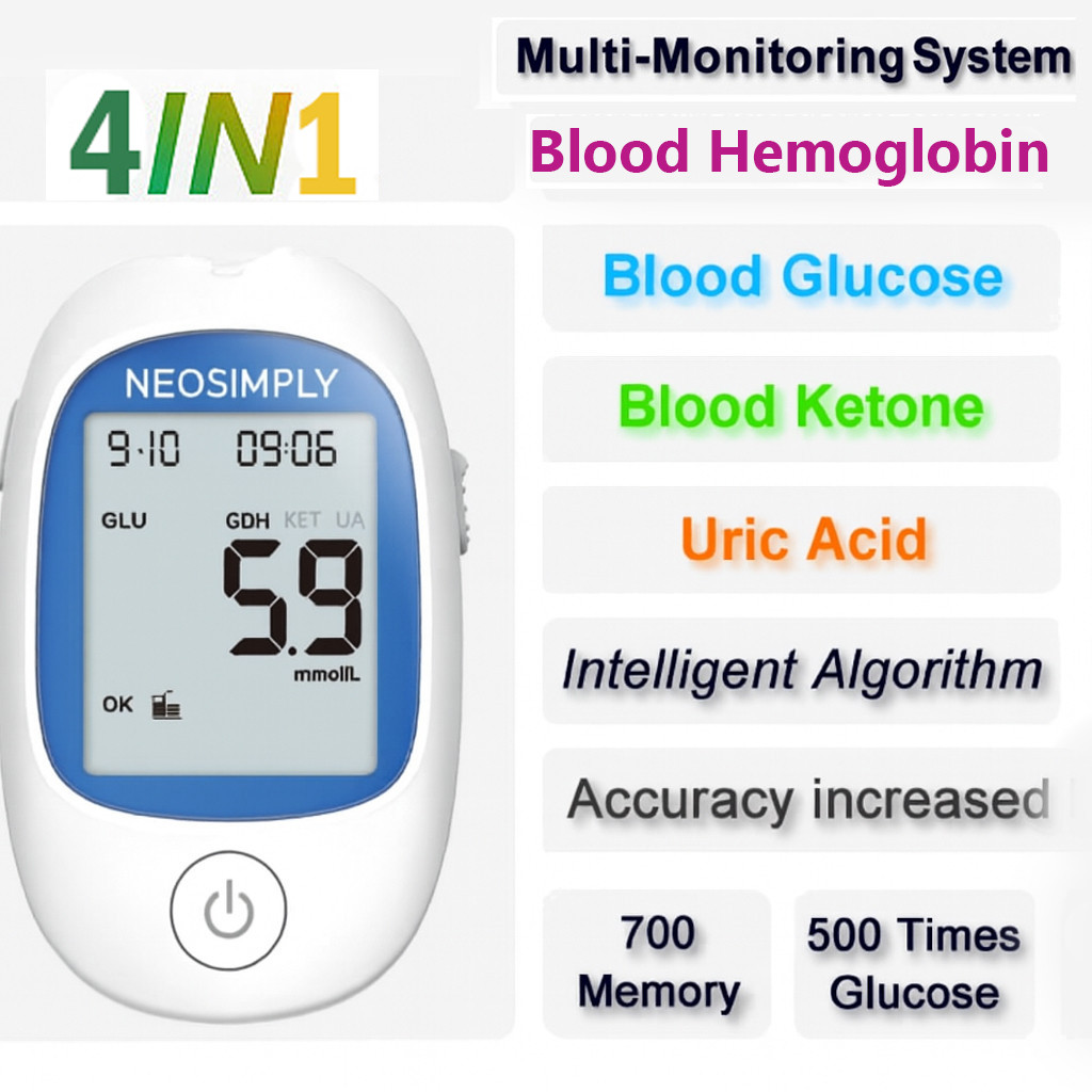 Kit glucometru 4 in 1, monitorizarea cetonelor din sange, glicemiei, hemoglobiei si a acidului uric, ideal pentru sustinerea dietei Keto - foto 2