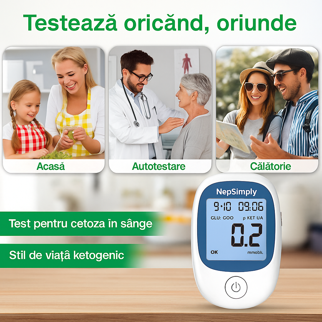 Kit glucometru 4 in 1, monitorizarea cetonelor din sange, glicemiei, hemoglobiei si a acidului uric, ideal pentru sustinerea dietei Keto - foto 3