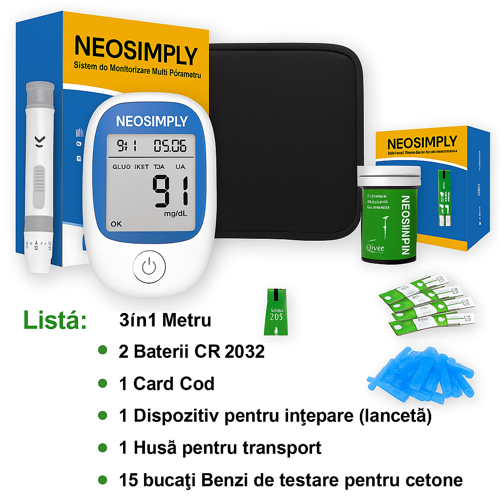 Kit glucometru 4 in 1, monitorizarea cetonelor din sange, glicemiei, hemoglobiei si a acidului uric, ideal pentru sustinerea dietei Keto - foto 4