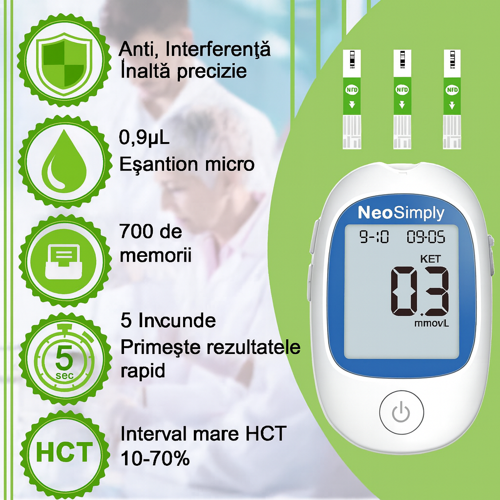 Kit glucometru 4 in 1, monitorizarea cetonelor din sange, glicemiei, hemoglobiei si a acidului uric, ideal pentru sustinerea dietei Keto - foto 7