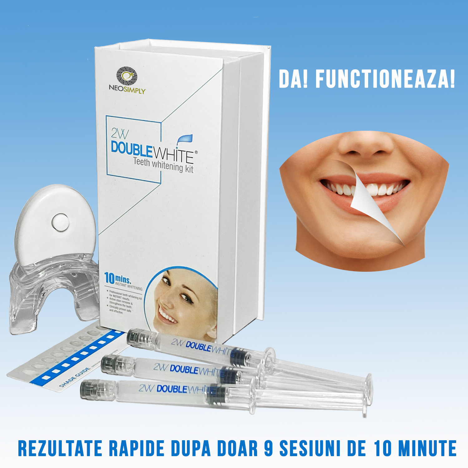 Kit pentru albirea dintilor, Aparat cu 5xLED, Gel de albire fara peroxid (3 seringi de 3ml), Gutiera - foto 6