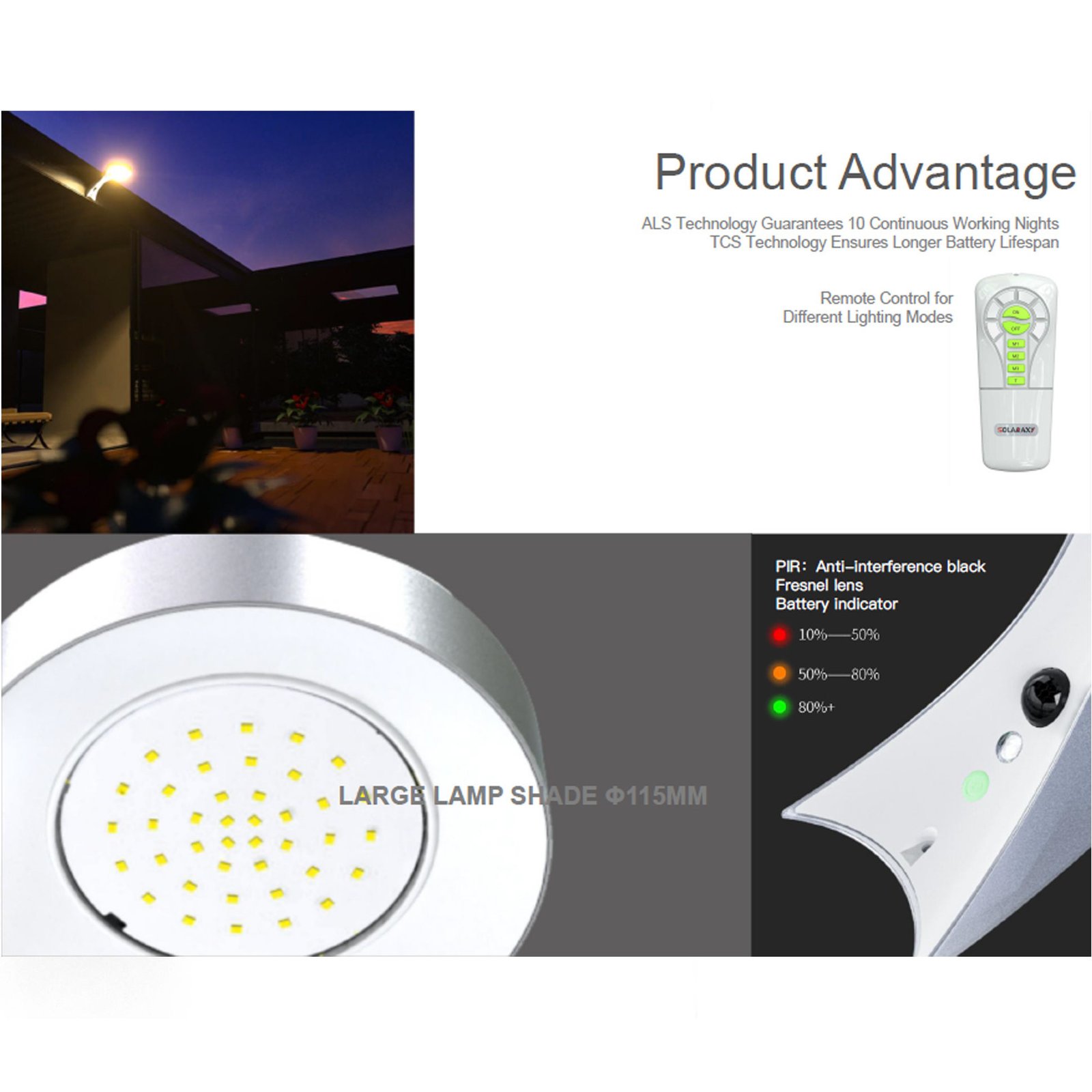 Lampa Solara De Exterior LED, 2000 Lumens, 40 led-uri, telecomanda, IP65, cu senzor de proximitate si 3 moduri smart de operare - foto 2