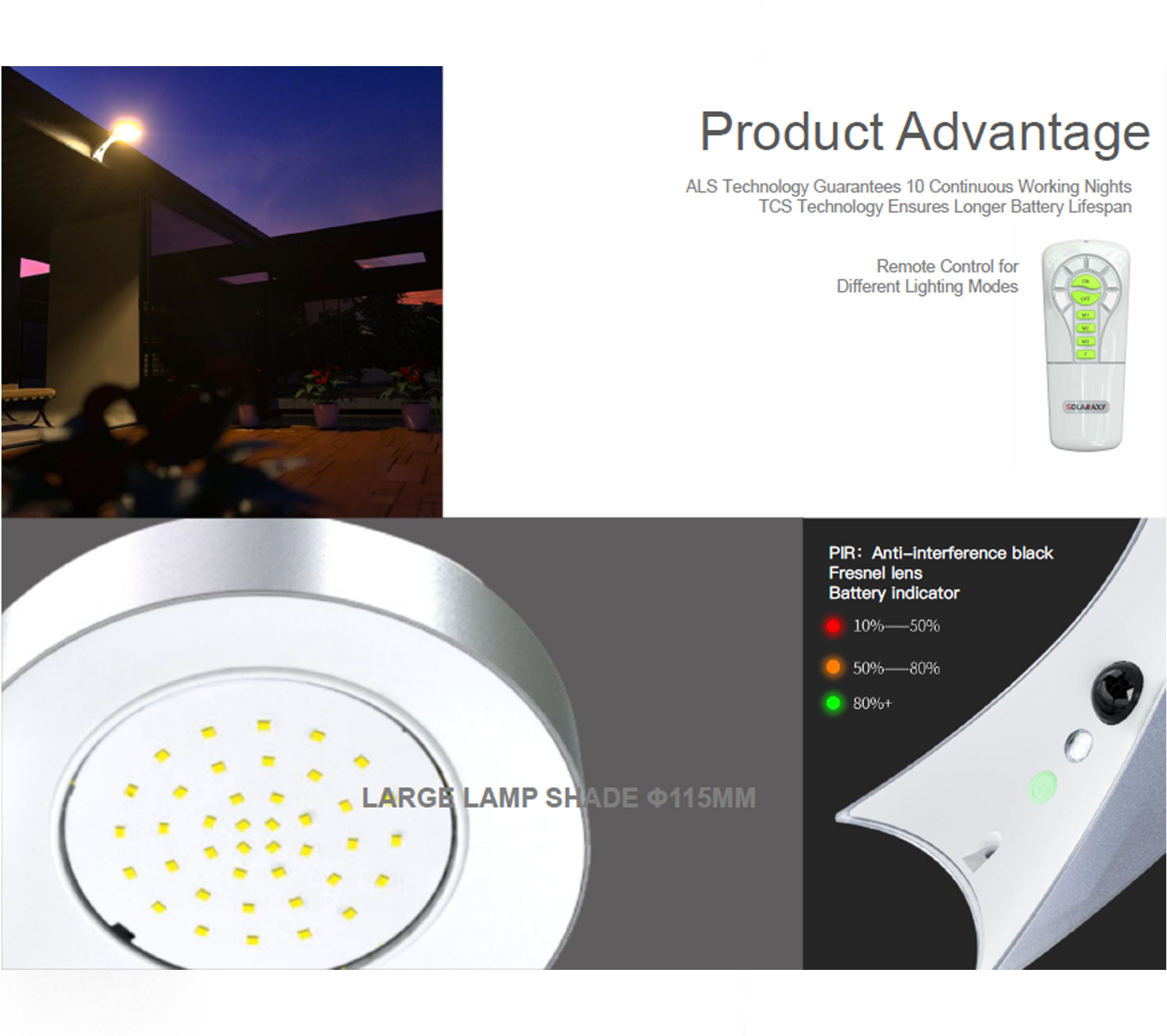 Lampa Solara De Exterior LED, 2000 Lumens, 40 led-uri, telecomanda, IP65, cu senzor de proximitate si 3 moduri smart de operare - foto 6
