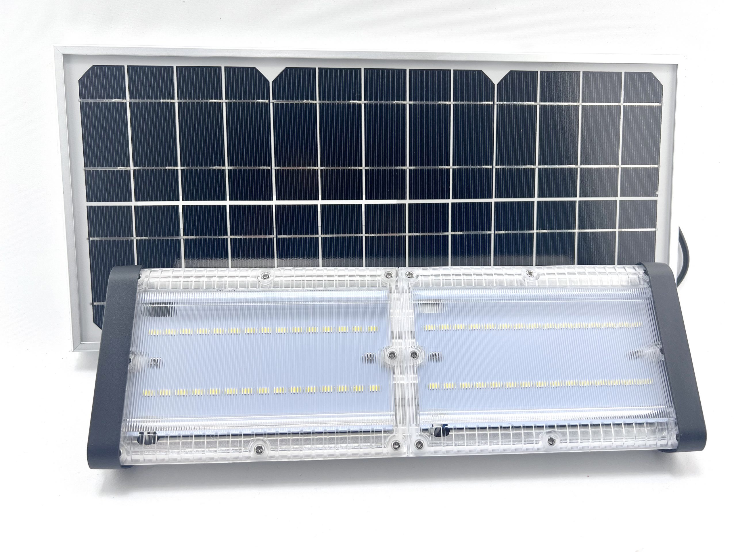 Lampa Solara De Exterior LED, ©, 6000 Lumens, Echivalent 600W incandescent, 60 led-uri, IP65, cu 3 moduri smart de operare, telecomanda si panou solar detasat prin cablu (4m) – Dual Color Temp 3000 K & 5700 K - foto 6