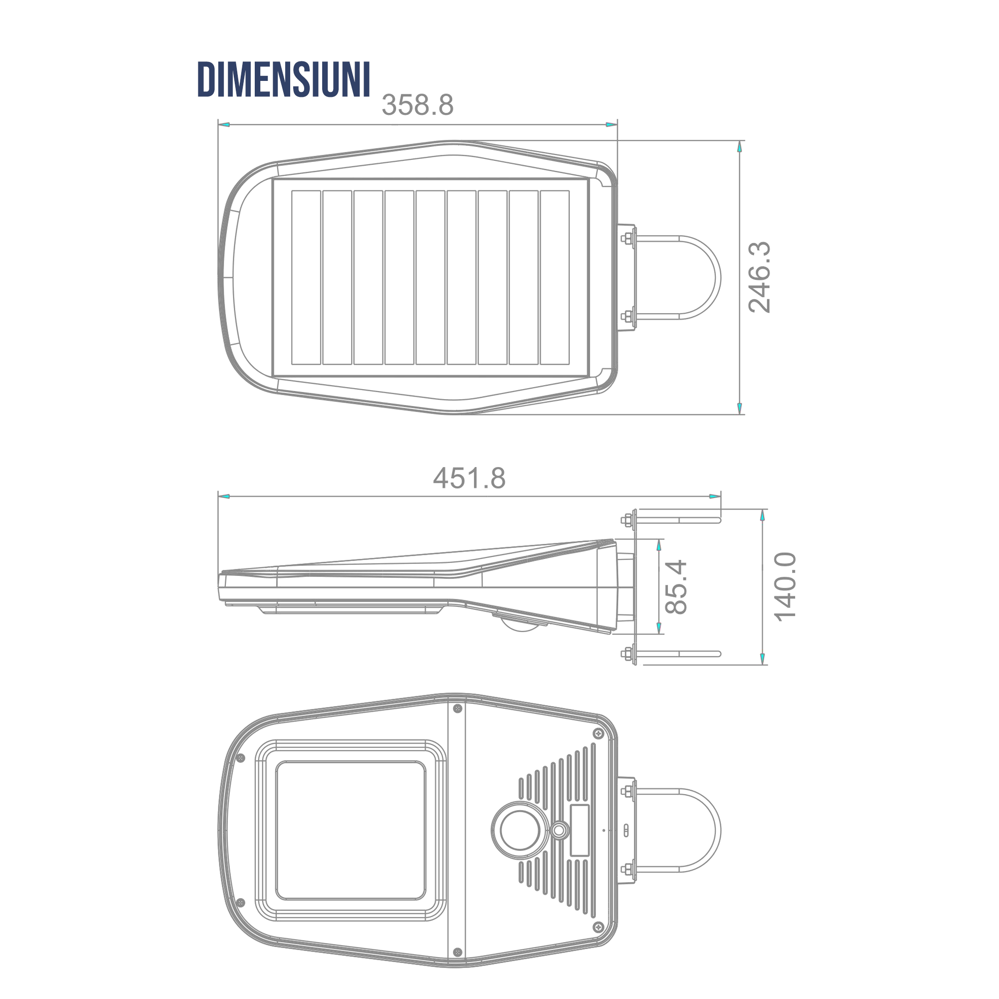 Lampa Solara LED De Exterior Pentru Curte si Strada, 2000 Lumeni, 60 LED-uri OSRAM, 4 Moduri Smart De Iluminare, Telecomanda – Albastru Gri - foto 12