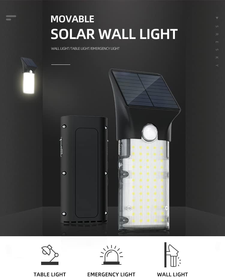 Lampa Solara LED Portabila de Exterior, Camping, 1000 lumeni, 2 moduri de operare, senzori de luminozitate si miscare - foto 2