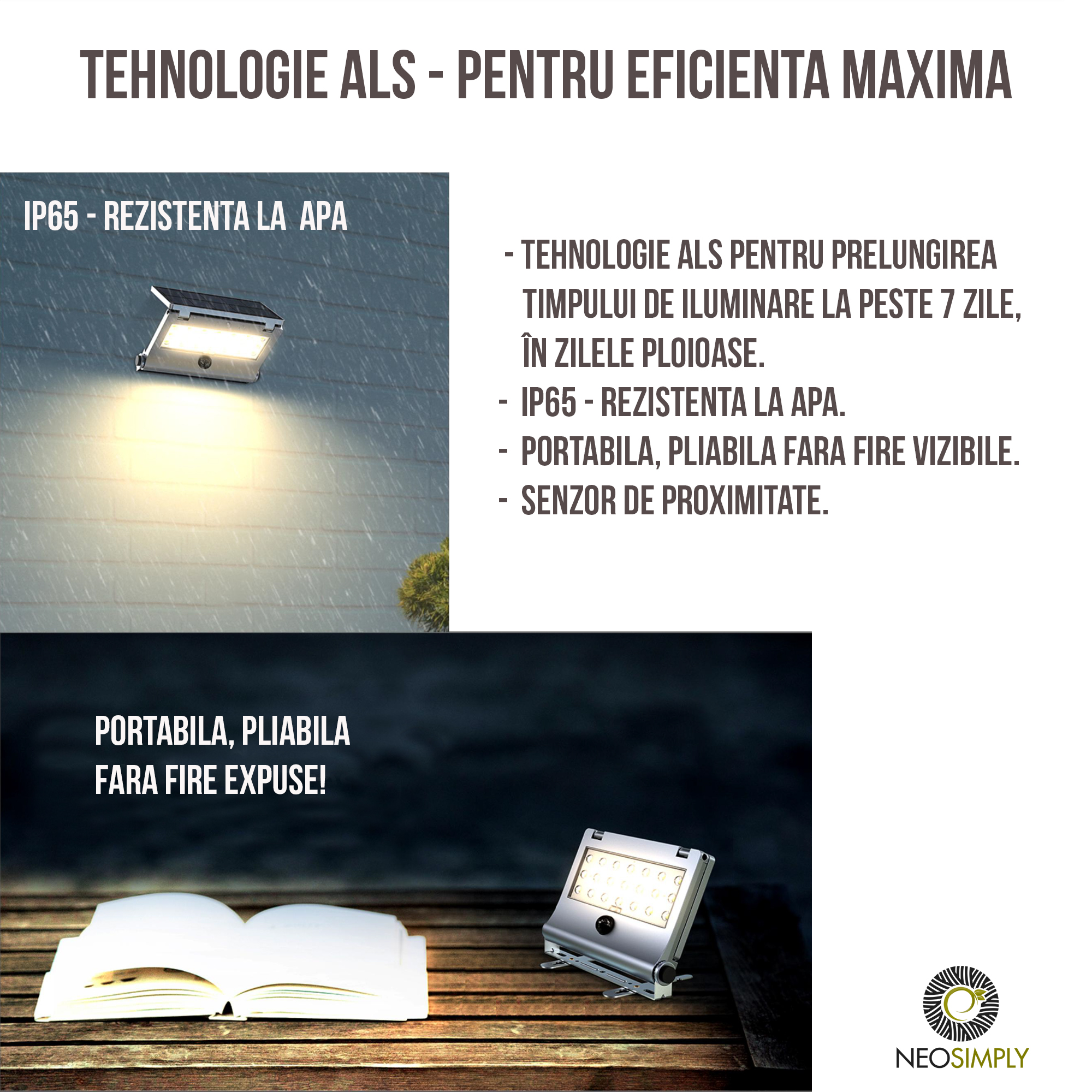 Lampa Solara LED Portabila de Exterior, Camping, 1000 lumeni, 21 OSRAM LEDs, 4 Moduri de utilizare, cu senzor de proximitate si panou solar detasabil prin cablu de 4 Metri – Gri Antracit - foto 8