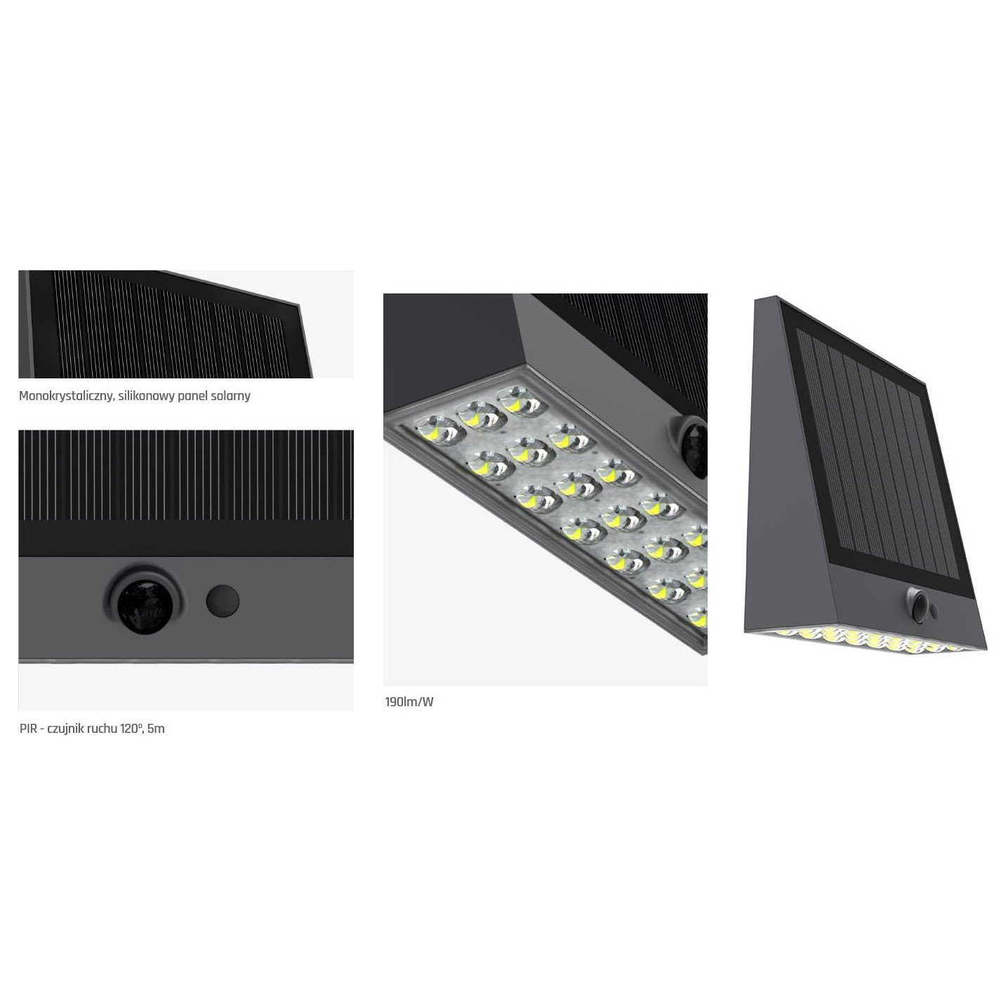 Lampa Solara LED Portabila de Exterior, Camping, 1000 lumeni, Unghi 120grade, 4 Moduri de utilizare, cu senzor de miscare si de luminozitate, Black - foto 5