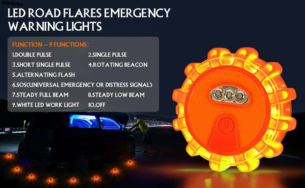 Lumina de avertizare pentru drumuri cu LED-uri cu baza magnetica si carlig, pentru masina, camion, bicicleta vehicule RV – LIGHT Orange - foto 9