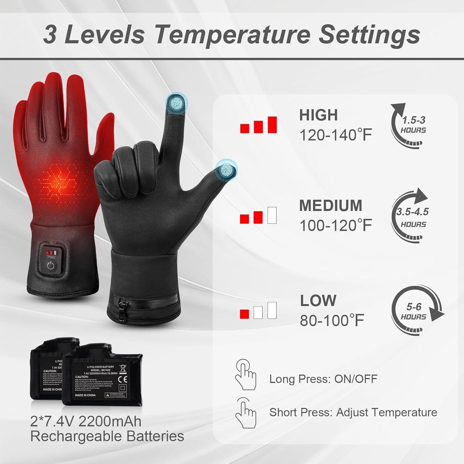 Manusi cu incalzire, baterii de 7.2 V, ideale pentru ski, hiking, bicicleta purtate ca undergloves sub manusile de iarna, marime XL - foto 4