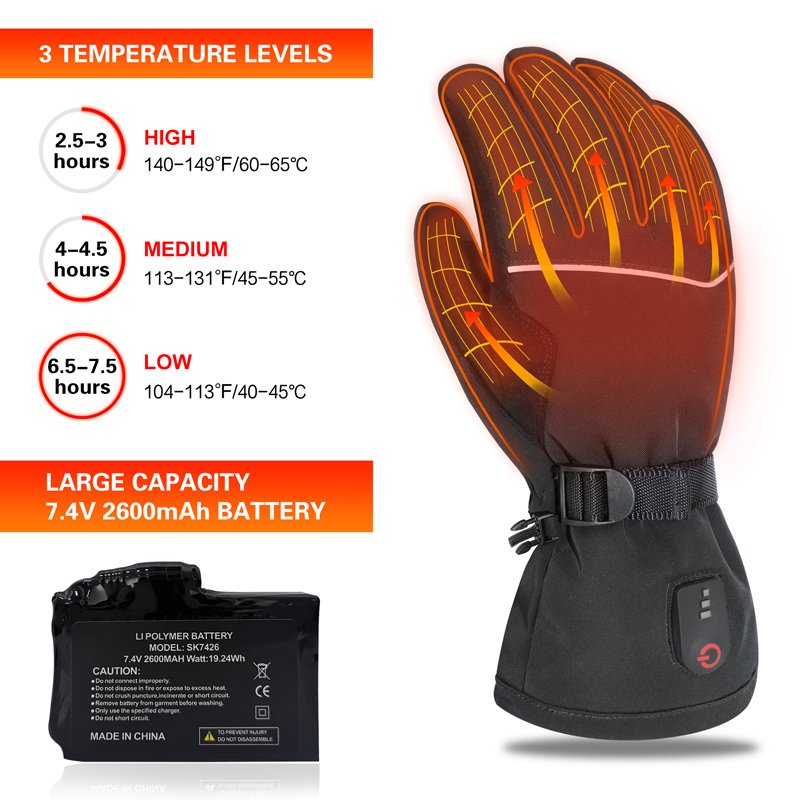Manusi cu incalzire ideale pentru ski, hiking, bicicleta, pescuit, baterii de 7.4 V, 2600mAH lithium Battery, S - foto 2