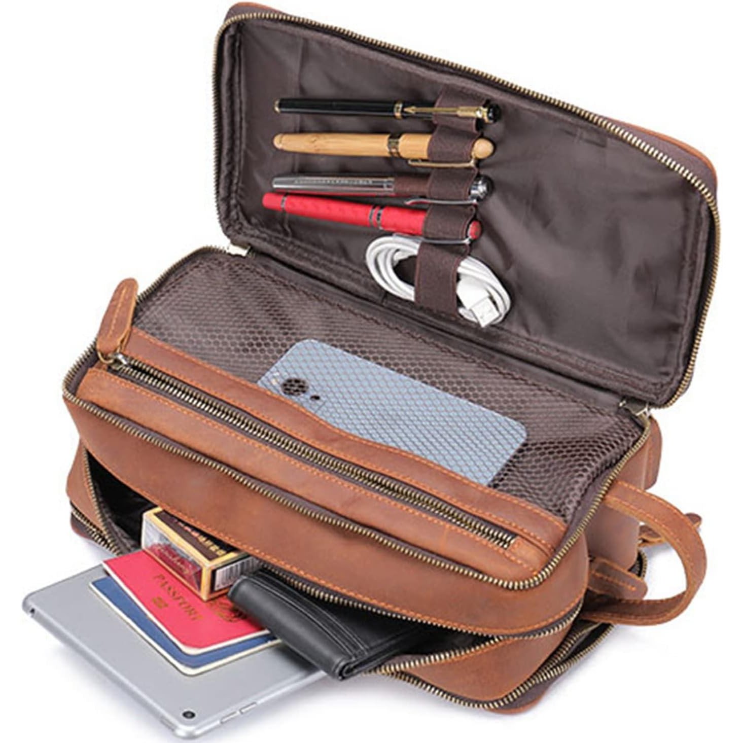 Organizator multifunctional din Piele Naturala 100%, Crazy Horse, pentru articole de toaleta, machiaj, cosmetice pentru femei si barbati, ideala pentru calatorii - foto 2