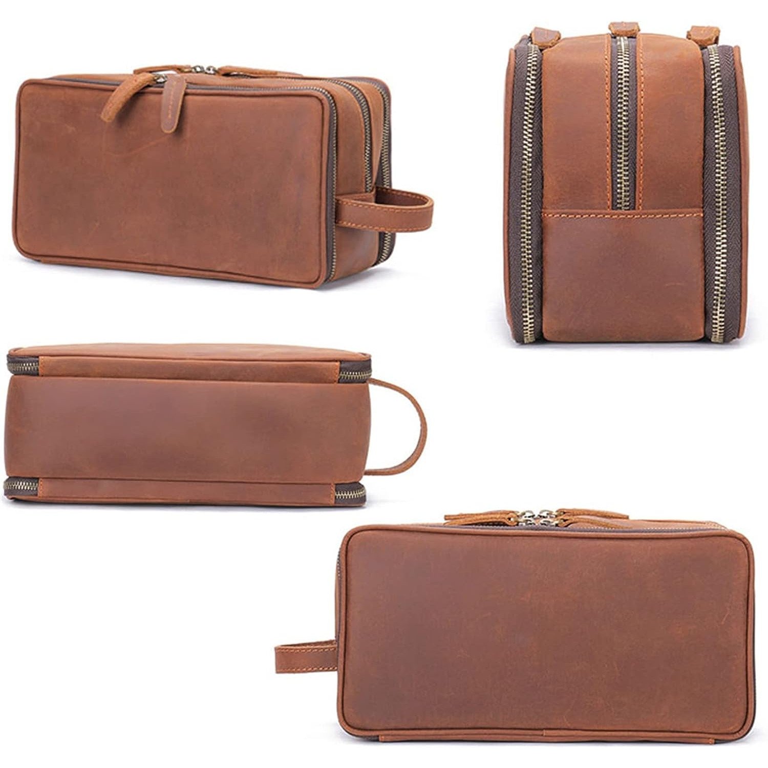 Organizator multifunctional din Piele Naturala 100%, Crazy Horse, pentru articole de toaleta, machiaj, cosmetice pentru femei si barbati, ideala pentru calatorii - foto 4