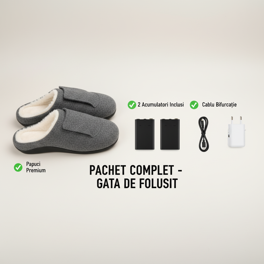 Papuci de Casa Incalziti Electric 3 Trepte de Incalzire, Baterie Reincarcabila 3400 mAh, Talpa Antiderapanta. Masura M - foto 8