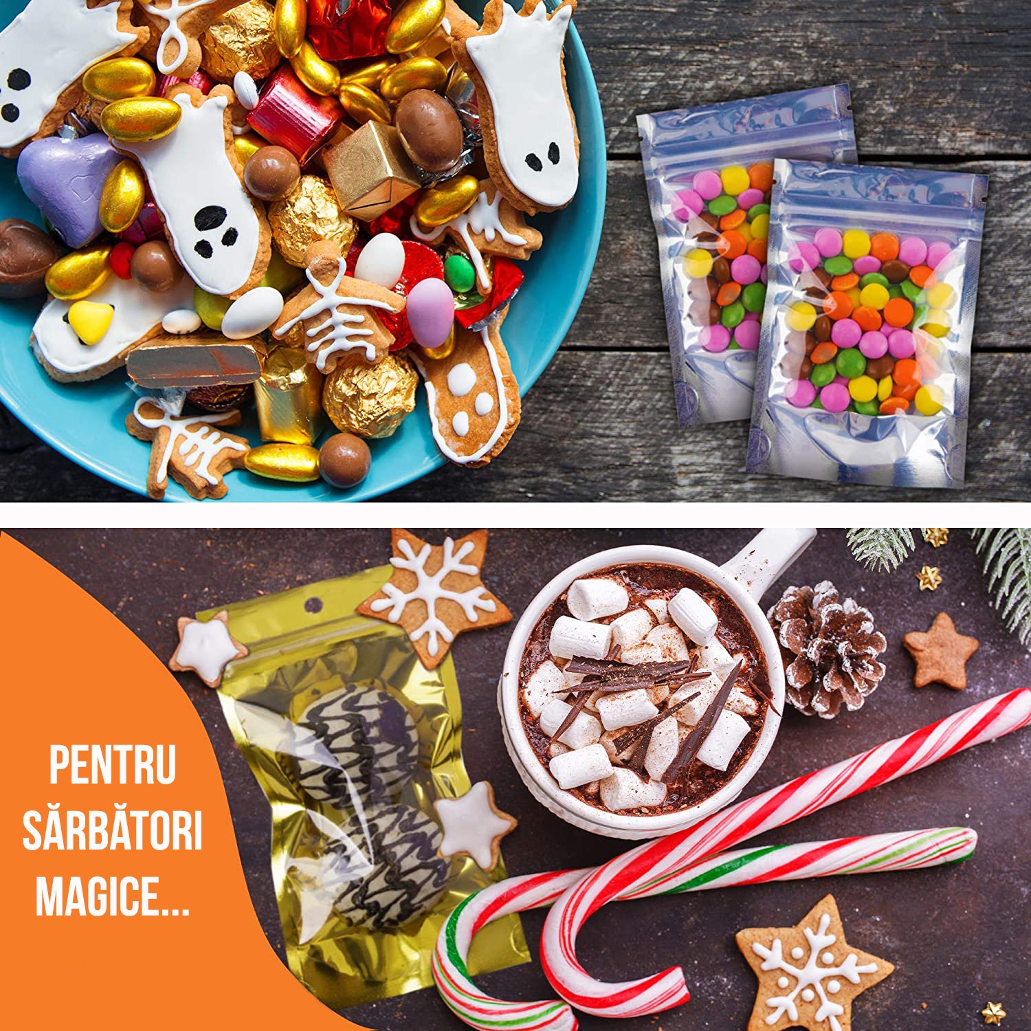 Set 100+10 Pungi bucatarie Mylar, stand-up, resigilabile cu fermoar ziplock si o parte transparenta, aluminiu, 13×9 cm + 10 Pungi 18×10 cm - foto 4