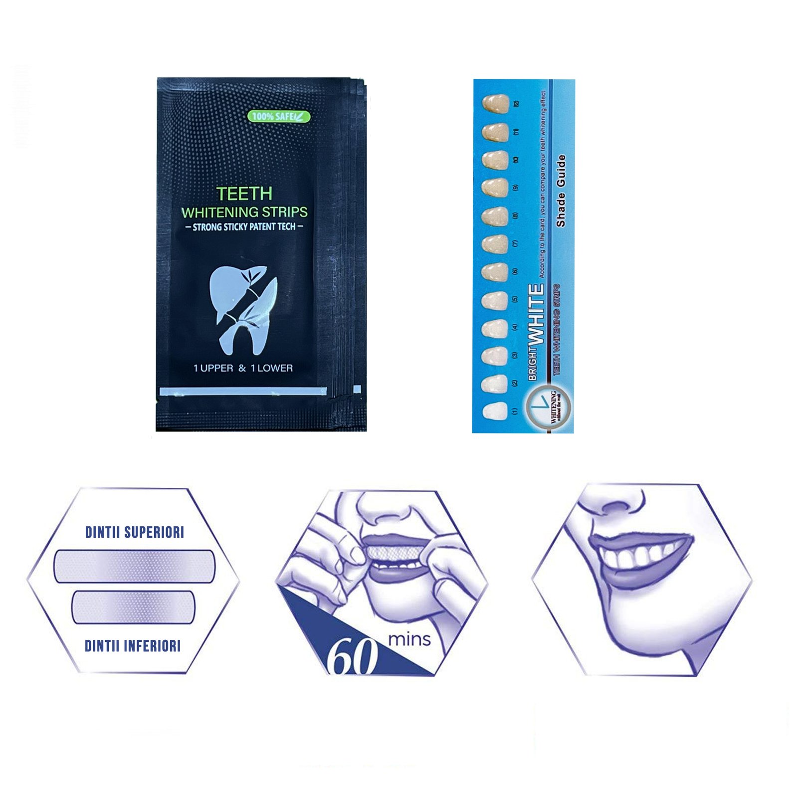Set Benzi pentru albirea dintilor cu carbune activ, Fara peroxid, 14 plicuri, 28 strips 65 g - foto 3