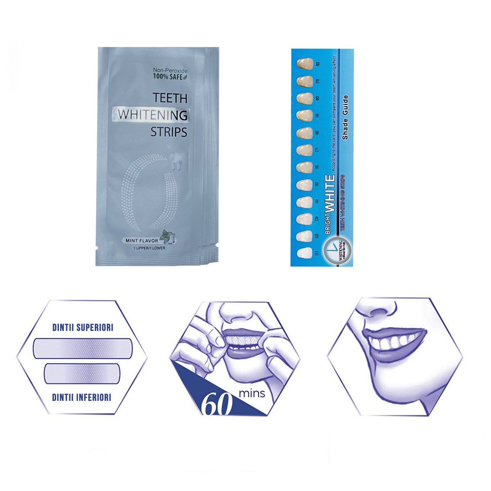 Set Benzi pentru albirea dintilor, Fara peroxid, 14 plicuri, 28 strips 65 g - foto 3