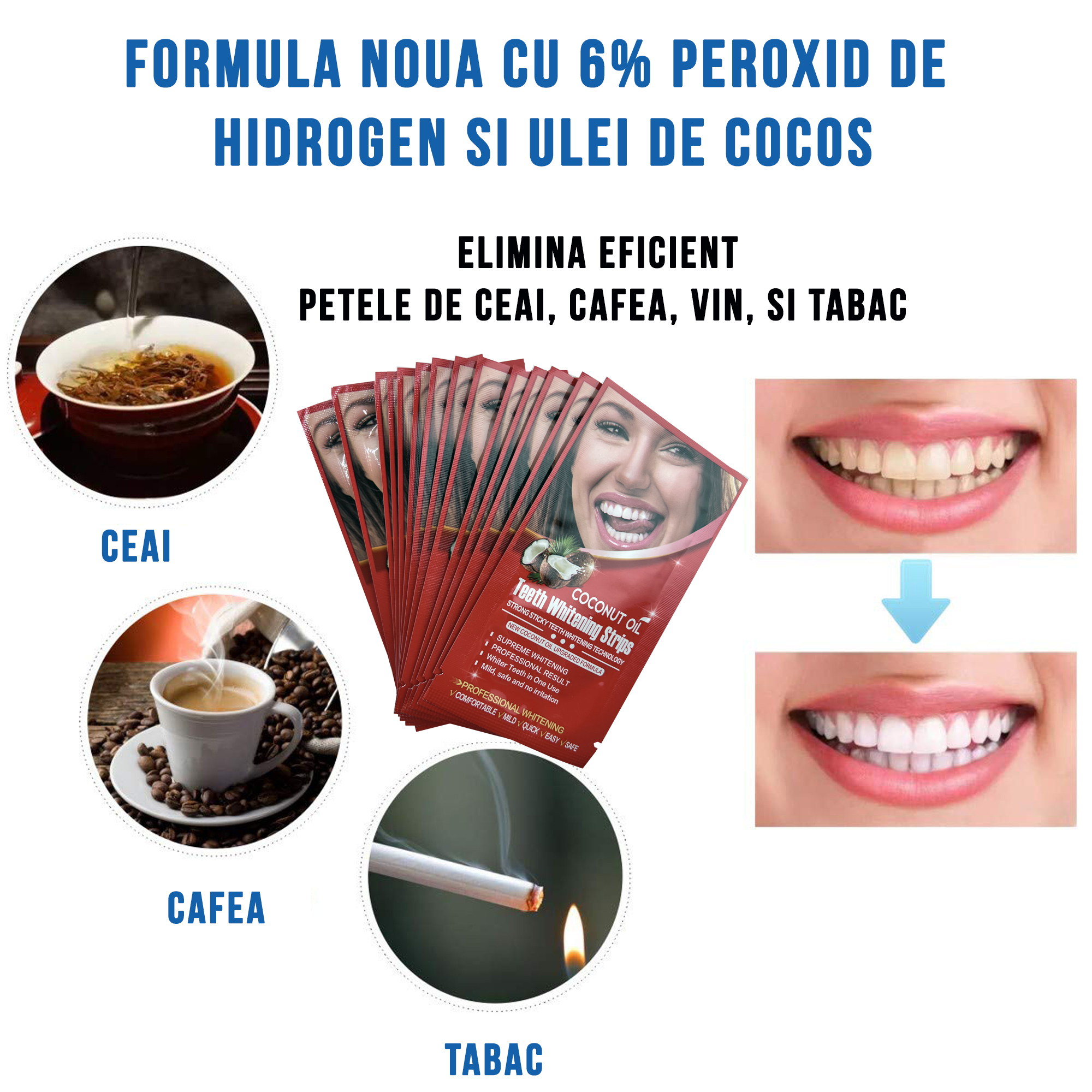 Set Benzi pentru albirea dintilor, fara peroxid cu ulei de cocos, 14 plicuri, 65 g - foto 11
