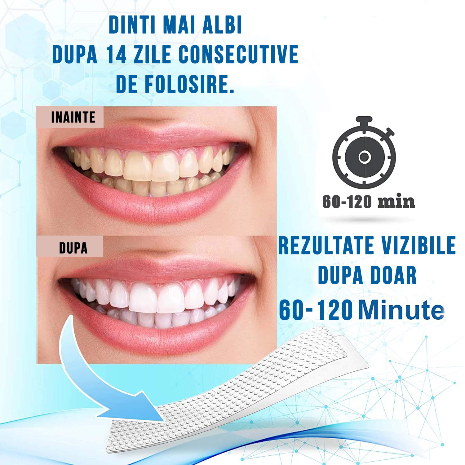 Set Benzi pentru albirea dintilor, fara peroxid cu ulei de cocos, 14 plicuri, 65 g - foto 12