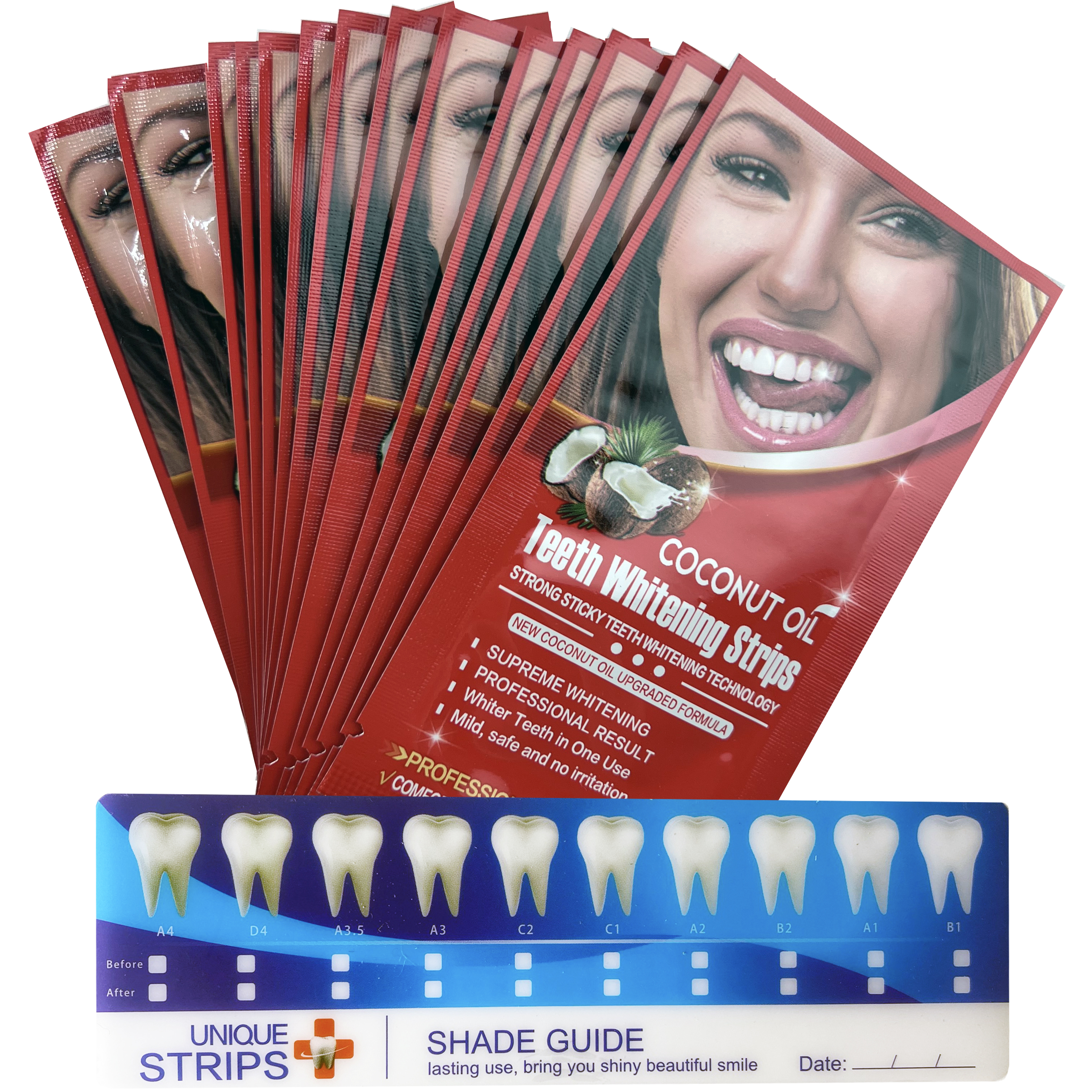 Set Benzi pentru albirea dintilor, fara peroxid cu ulei de cocos, 14 plicuri, 65 g - foto 8