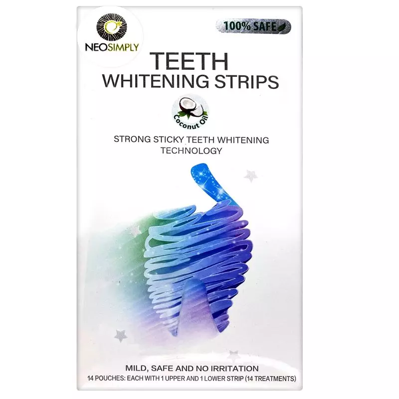 Set Benzi pentru albirea dintilor, fara peroxid de hidrogen si ulei de cocos, 14 plicuri, 28 strips 65 g - foto 1