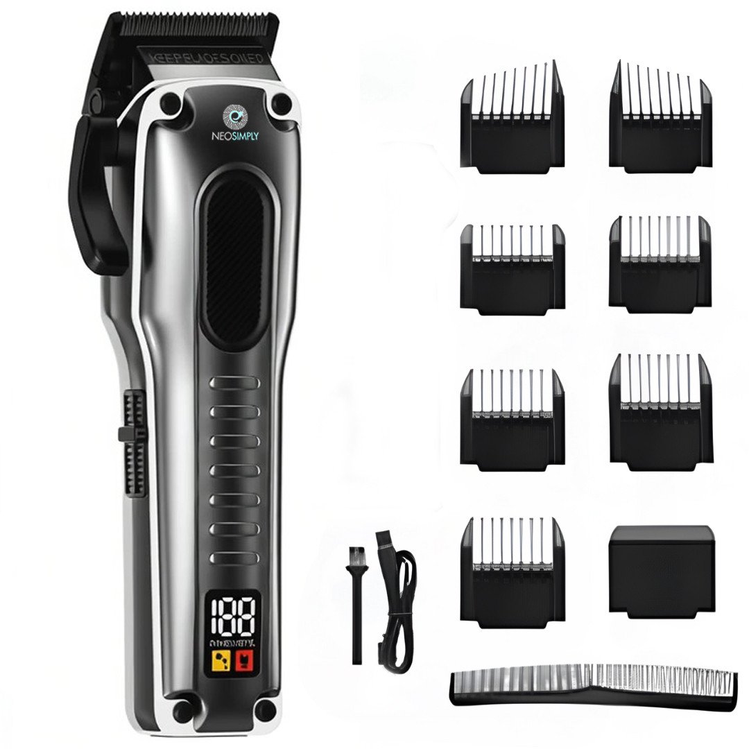 Set Masina de Tuns si ras parul si barba carcasa metalica profesionala, aparat gri silver - foto 1