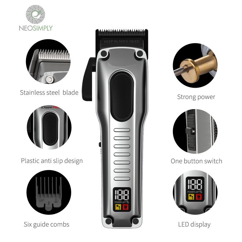 Set Masina de Tuns si ras parul si barba carcasa metalica profesionala, aparat gri silver - foto 3
