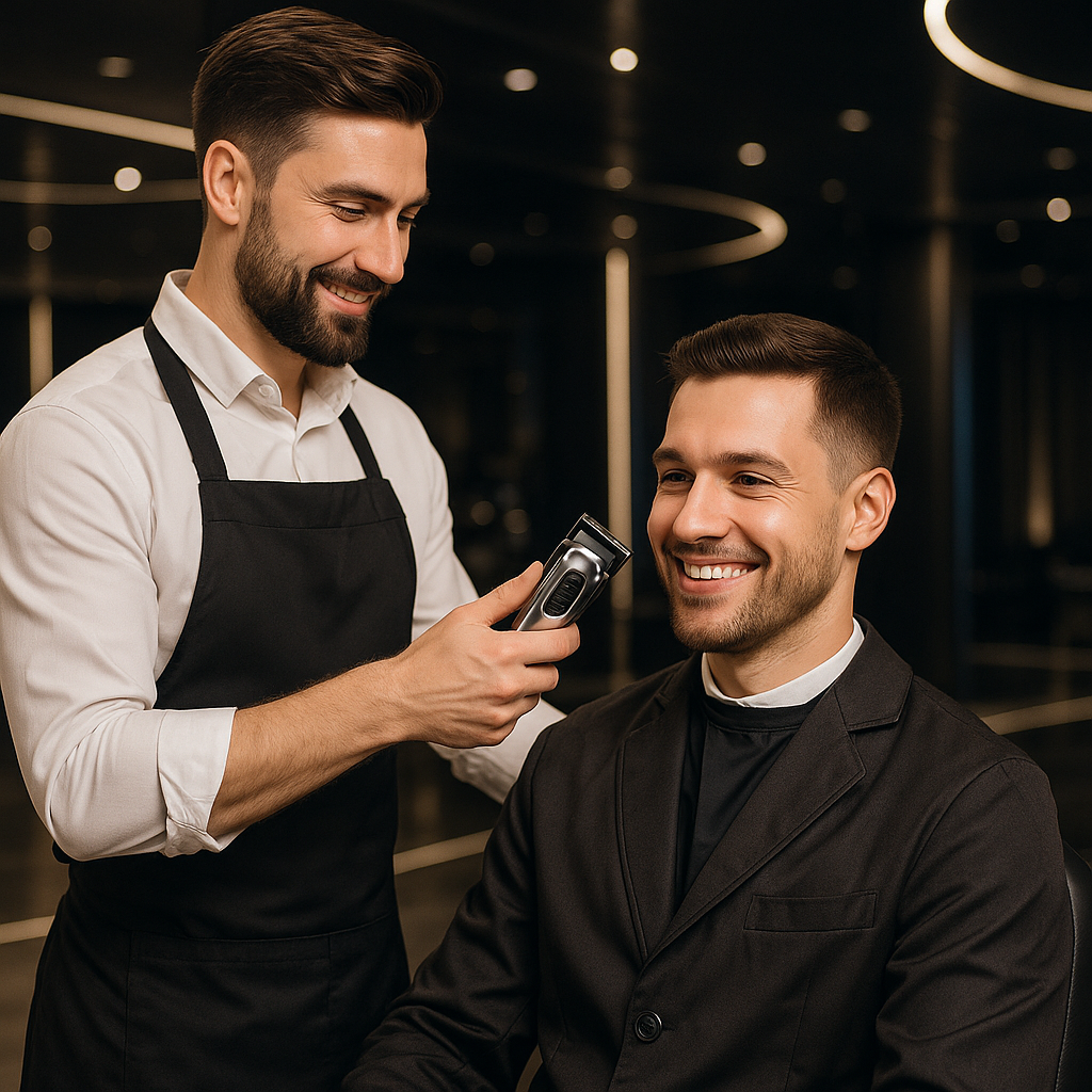 Set Masina de Tuns si ras parul si barba carcasa metalica profesionala, aparat gri silver - foto 4