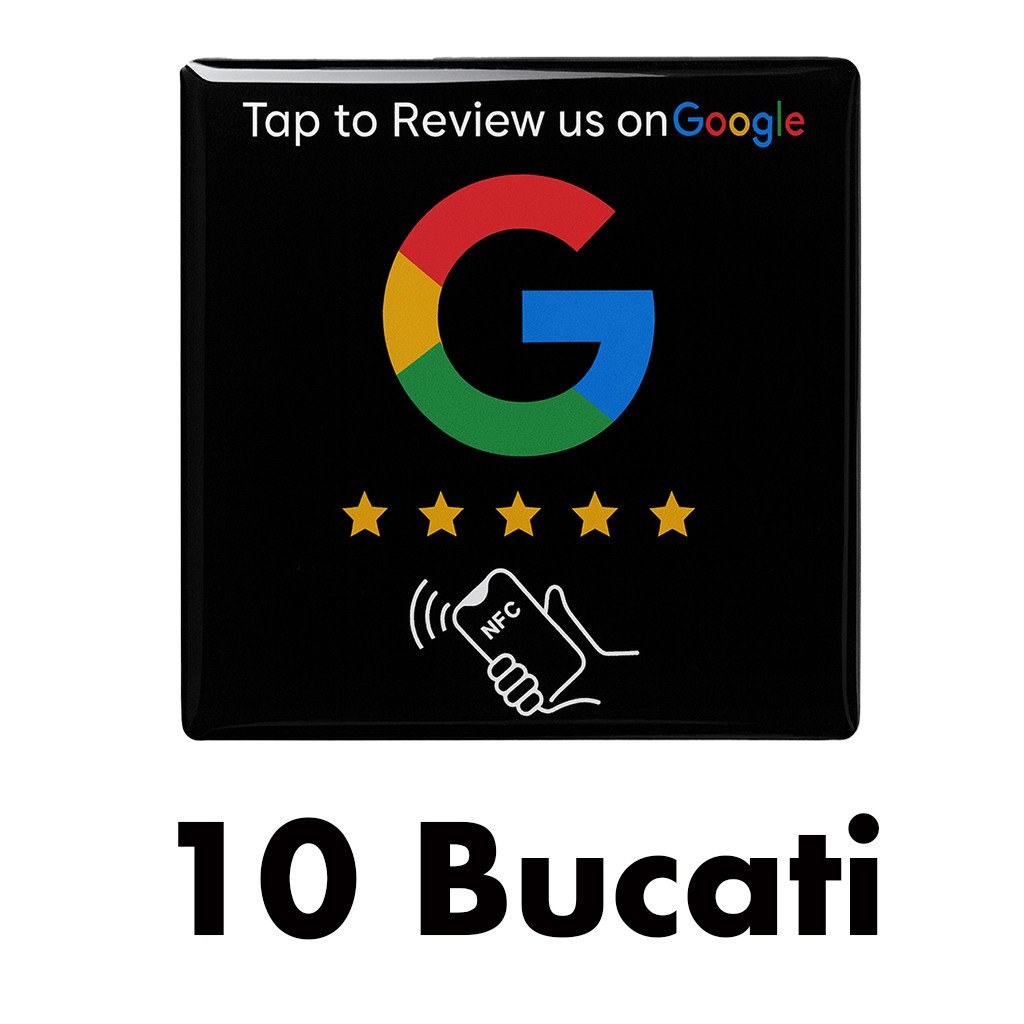 Sticker Epoxy Google Review, tehnologie NFC, 5×5 cm 10 Bucati - foto 1