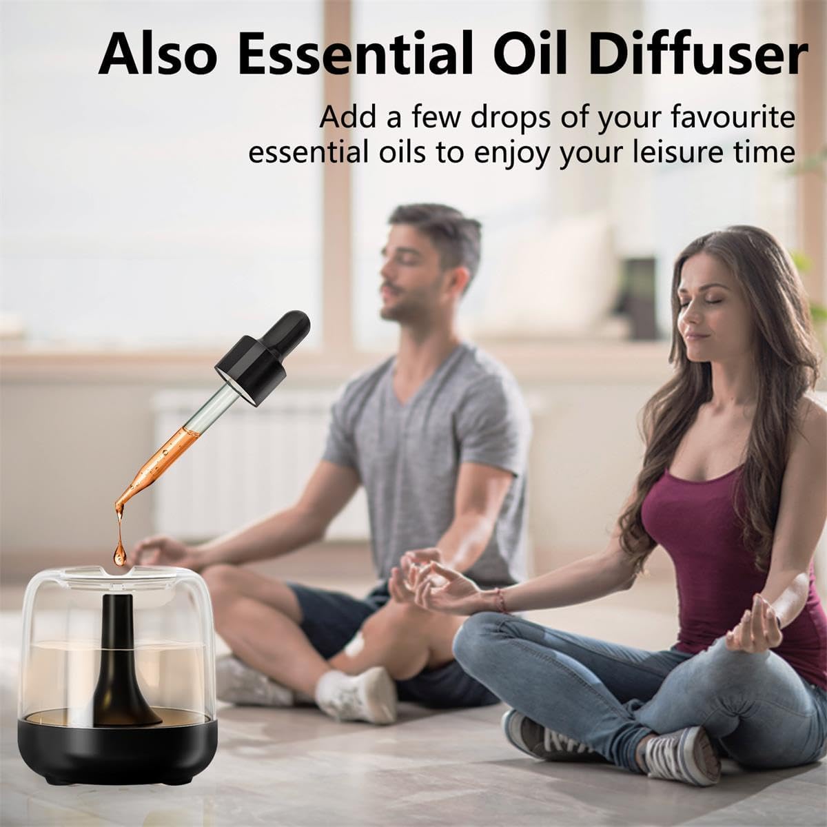 Umidificator de aer cu difuzor aromaterapie cu lumini LED, Portabil, USB, Rezervor 650ml, 2 moduri de functionare, Lumini de noapte, Umidificator camera si masina auto, black - foto 4