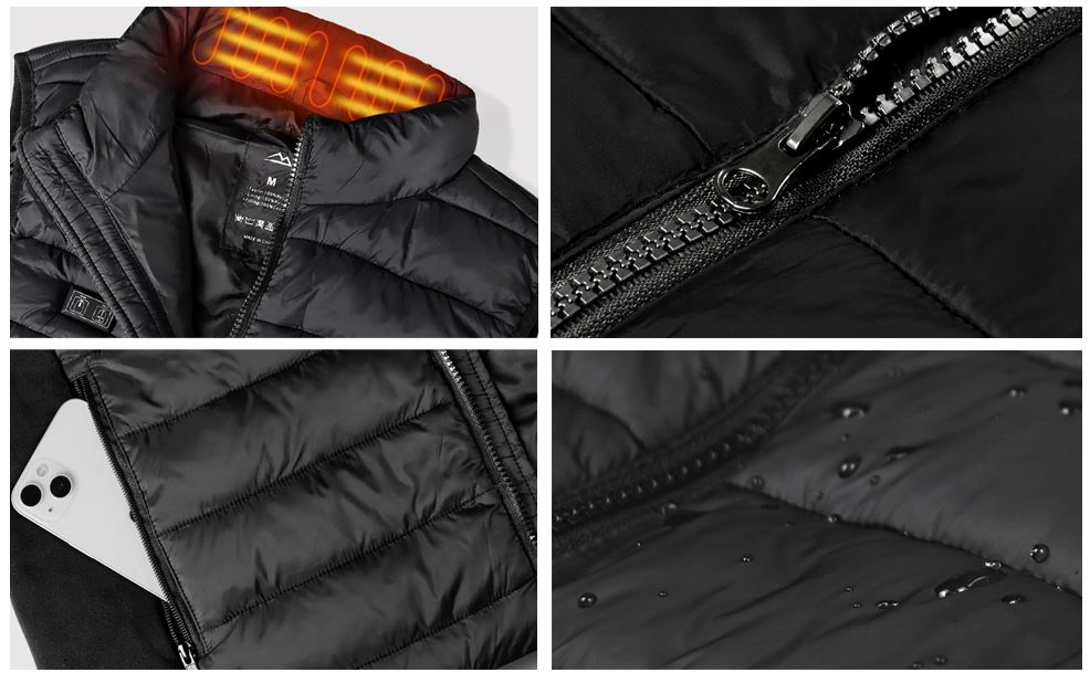 Vesta termica Unisex vesta cu incalzire, baterie externa de 10000 mAh, jacheta incalzita cu 4 zone de caldura, 3 setari de caldura, jacheta incalzita usoara pentru camping in aer liber, calarie, drumetii, lavabila la masina, XS - foto 4